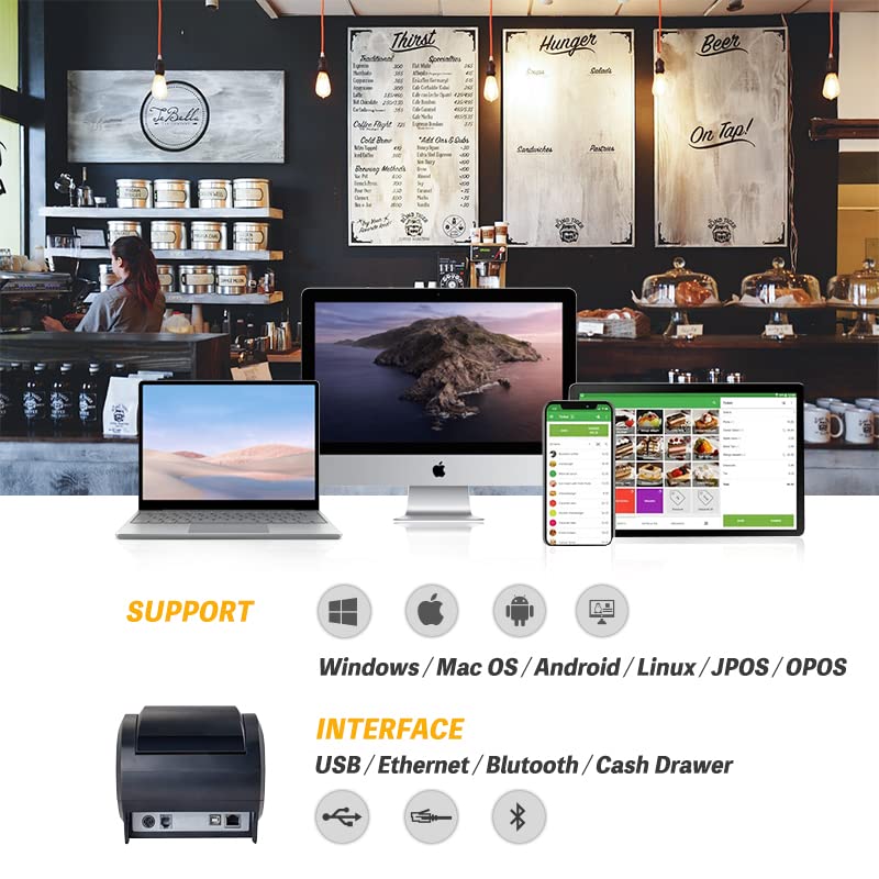 Wasin Tech WS-K260L Receipt Thermal Printer, USB, LAN, Bluetooth Compatible, 80mm Receipt Width, ESC/POS, Loyverse, SalonPosLINQ2, Receipt System, Win