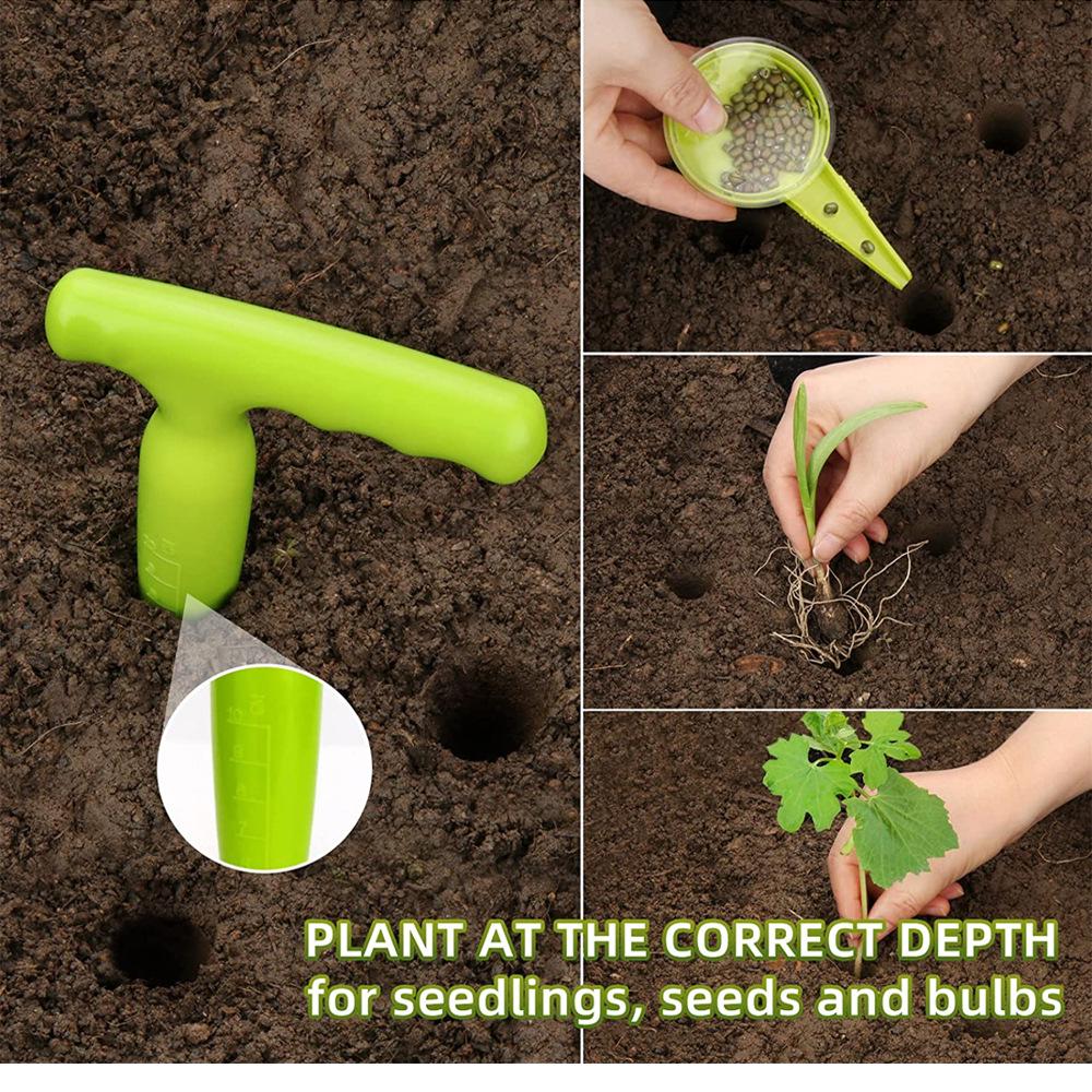 5-Speed Adjustable Fluorescent Green Garden Tool Set with Plastic Hole Puncher