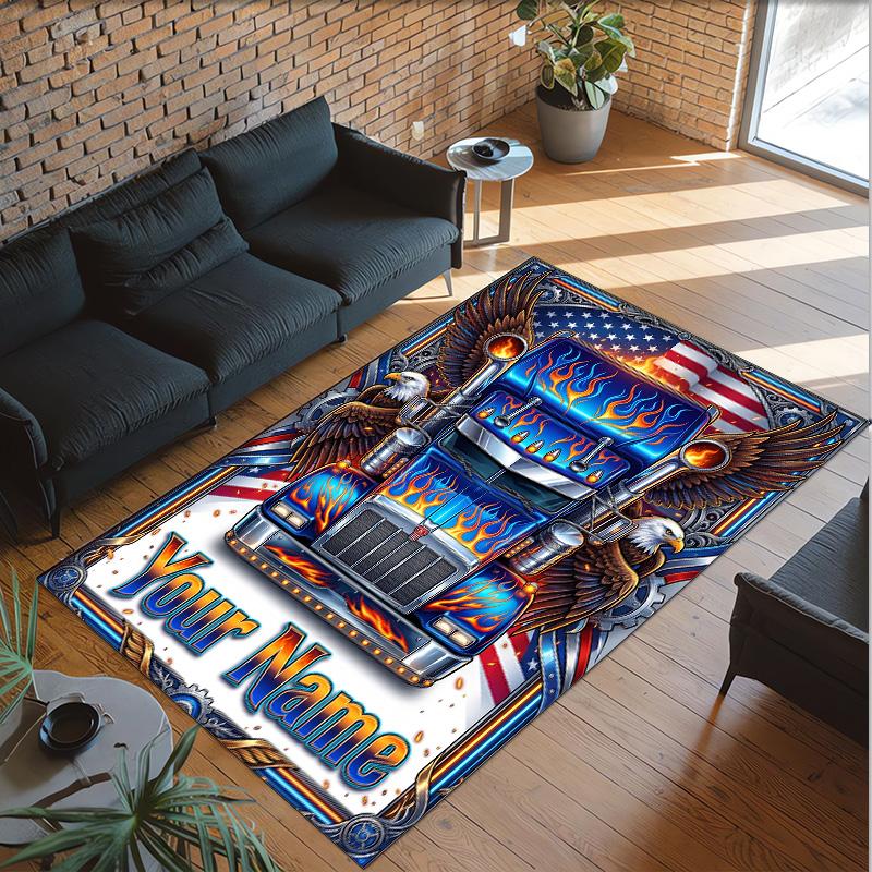 Truck Theme Crystal Velvet Rug Personalized Custom Name Text Soft Floor Mat Home Decor