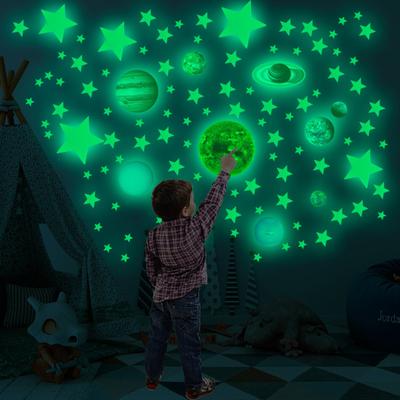 1 Set Easy Use Wear-resistant Nice-looking Self-adhesive Glow Luminous Self-adhesive Star Planet Shape Decal Fluorescent Sticker
