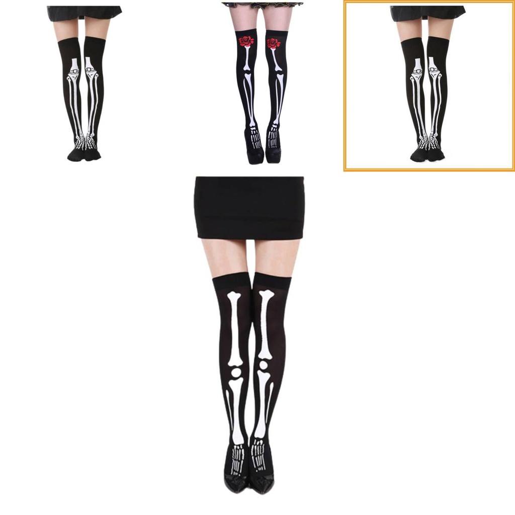 Stylish Zombie Skeleton Thigh-high Socks Tummy-lifting Moisture-wicking Long Tube