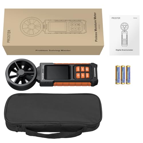Anemômetro/Medidor de Vazão Proster com 6 Unidades de Medição: Velocidade do Vento, Volume, Força, Temperatura, Umidade, Ponto de Orvalho e Temperatura de Bulbo Úmido; CMM, CF