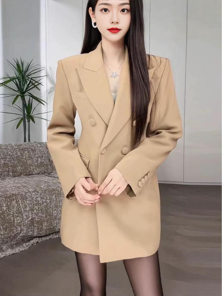 2026 Autumn Socialite Black Double-Breasted Suit Jacket: High-End Casual for Spring/Autumn