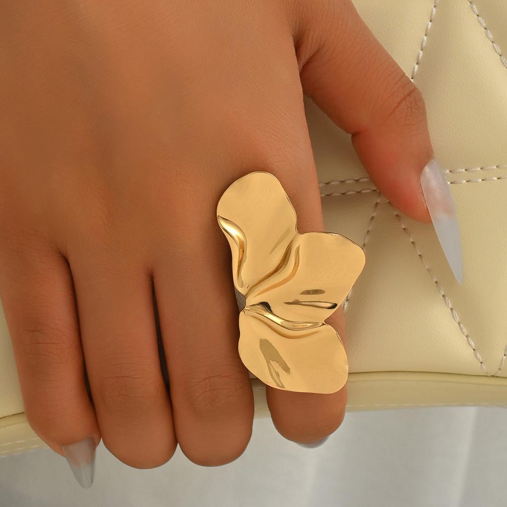 Gold Color Exaggerated Metal Flower Rings for Women Men Hiphop Cool Geometric Opening Rings All Saints' Day  Accessories