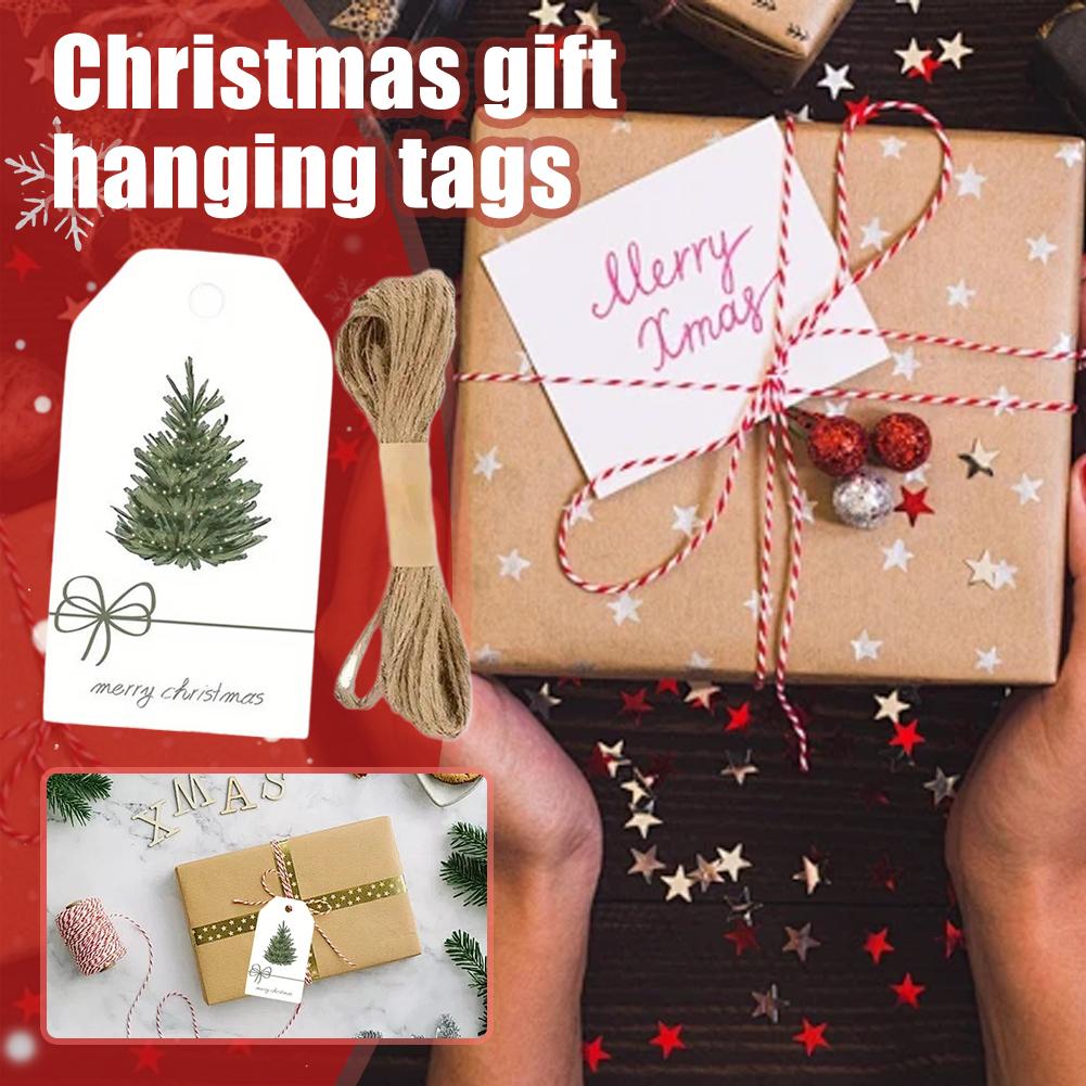 Christmas Tree Hanging Tags 48PCS Gift Label Cards With 10M Jute Rope Holiday Party Gift Wrap Decorations Supplies Ornament