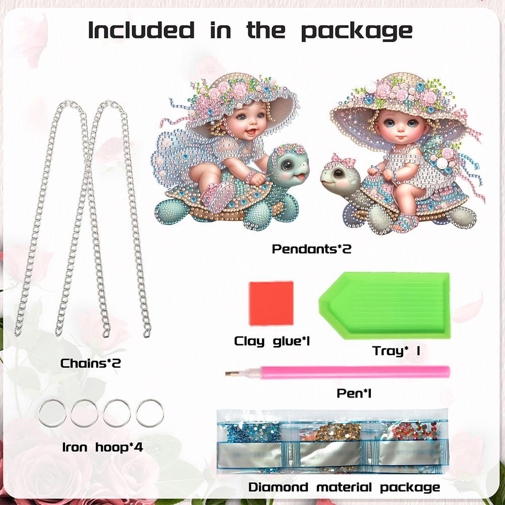 2Pcs 2D/Flat DIY Special Shape Hanging Diamond Art Kits Diamond Painting Set Diamond Art Pendant DIY Home Decor Hanging Charm
