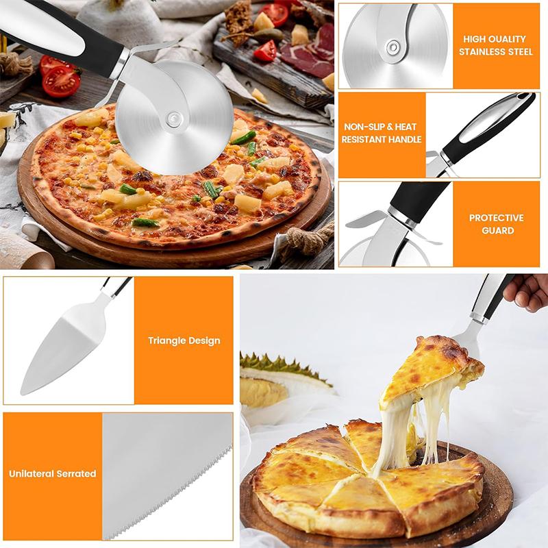 Pizza Wheel Cutter Server Set Stainless Steel Pizza Cutter Pie Server Spatula with Sharp Blade Kitchen Pizza Slicer Knife JT577