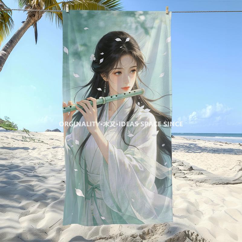 Ancient Flute Beauty Beach Towel Patterned Sunscreen And Windproof Suitable For Swimming Pool Camping Travel Blanket