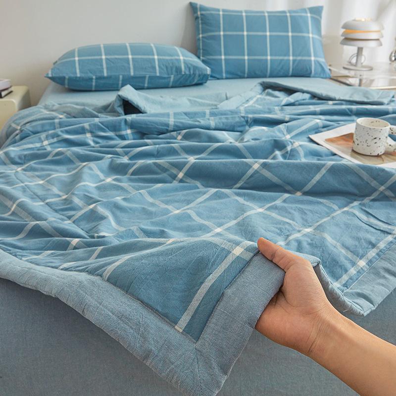 Plaid Print Washable Cotton Summer Cooling Quilt Lightweight Breathable Machine Washable for Student Dorms Single Double Beds Air Conditioner Rooms
