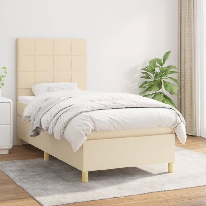 3142318 vidaXL Lit à sommier tapissier avec matelas Crème 100x200 cm Tissu
