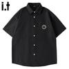 Camisa Masculina de Manga Curta Estilo Militar em Seda Gelada Fingercroxx