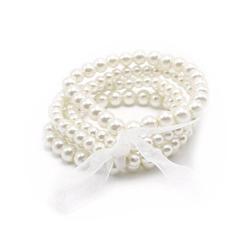 5Pieces Artificial Pearl Bracelet Beaded Stretch Bracelet Stackable Bracelet for Women Bridal Party Wedding Accessories