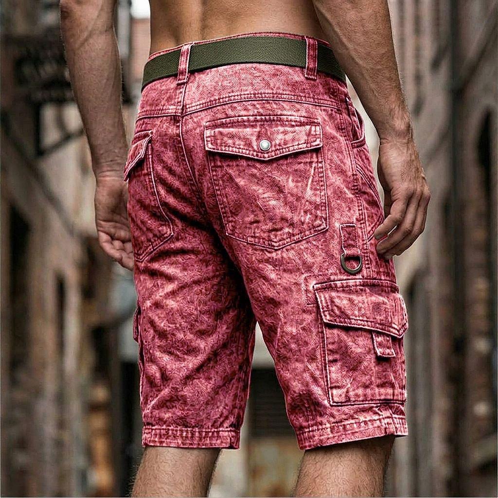 Letní Pánské Džínové Šortky Cargo s Více Kapsami Denní Ležérní Streetwear Vintage Jednobarevné Módní Džínové Šortky Muž
