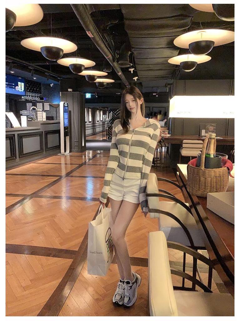 Korean Slim Striped Hooded Cardigan - Casual & Versatile Style