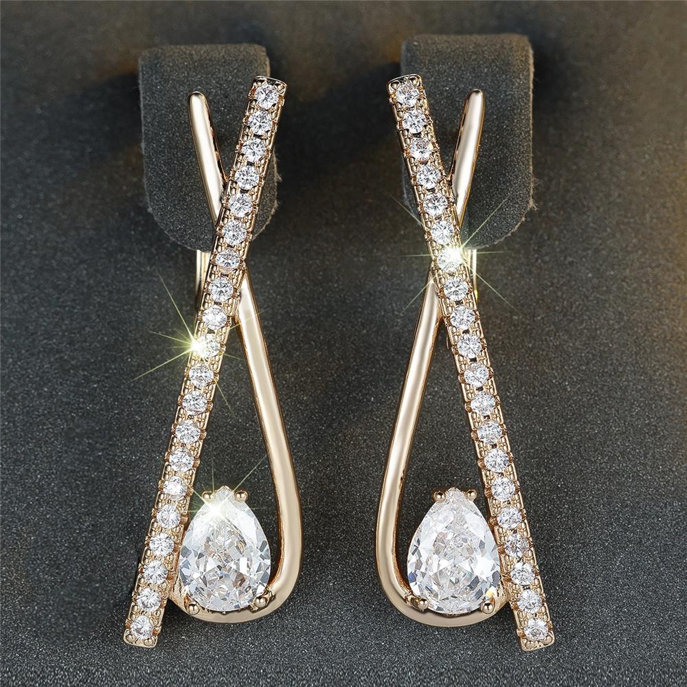 

Female White Zircon Stone Hoop Earrings Luxury Gold Color Wedding For Women білий