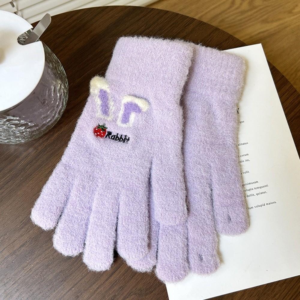 21cm x 8cm Strawberry Rabbit Winter Warm Gloves Embroidered Nylon Knitted Gloves Sdudent