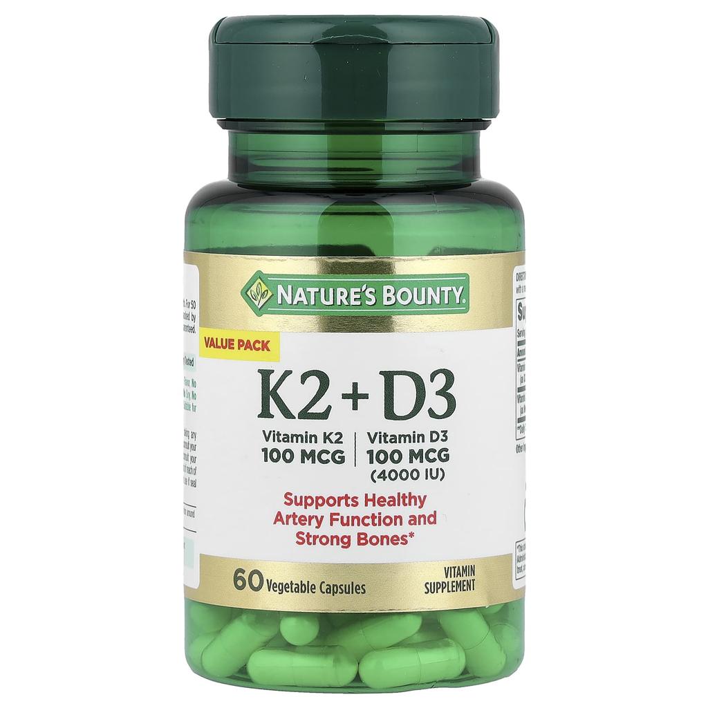 Nature's Bounty, Vitamin K2 + D3, 60 Veggie Capsules