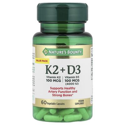 Nature's Bounty, Vitamine K2 + D3, 60 Plantaardige Capsules