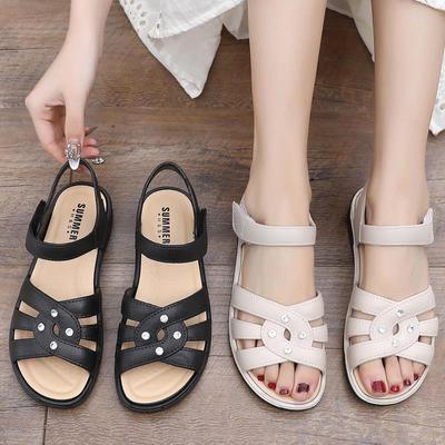 Rhinestone Velcro Sandals: Fashionable, Breathable Summer Footwear for Middle-Aged Women and Elderly Grandmas.