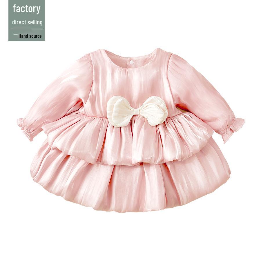 Spring & Autumn Newborn Tutu Bodysuit: Baby Girl Full Moon 100-Day Celebration Dress with Diaper Cover.