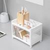 1PC PP Desktop Double Layer Storage Rack Rectangular White Organizing Student Desk Office Cosmetics Stationery