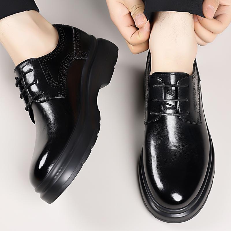 Fashion Men's Leather Oxford Shoes Classic Lace-Up Formal Dress Shoes Business Casual Male Dress Shoes New Slip-Resistant Sole Flats