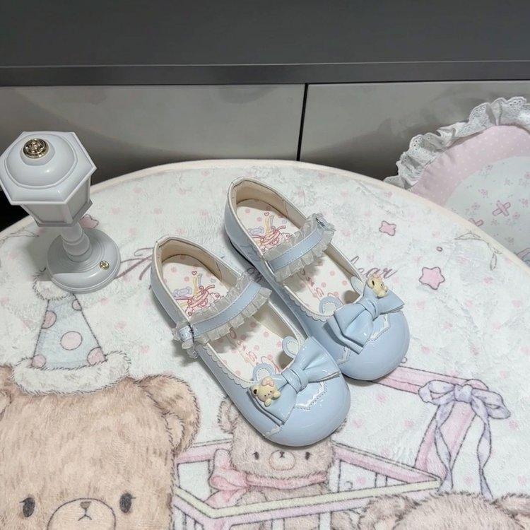 New round head cute sweet little leather shoes Fudie heart cute bow