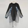 2024 Herbst Koreanischer Oversize-Pullover: Rundhalsausschnitt, Lange Ärmel, Denim-Splicing-Design