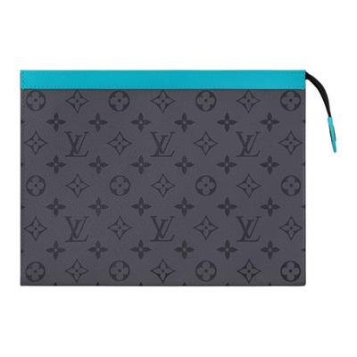 Pochette Voyage Letter Logo Zipper Closure Leather Trim Toiletry Bag Clutch Men Clutch Gray M11466