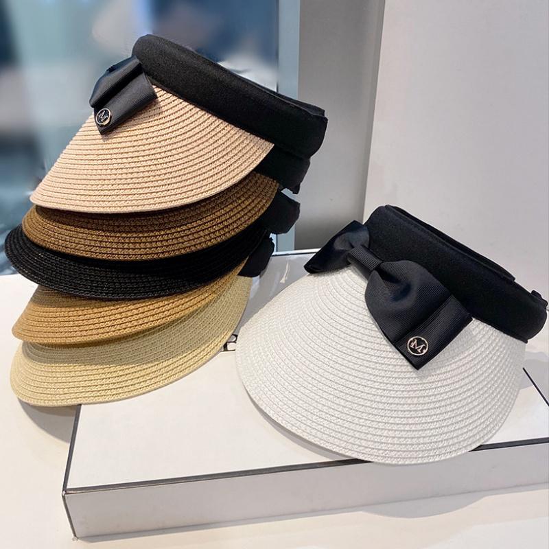 Summer Empty Top Raffia Straw Hat Women Outdoor Travel Beach Sunscreen Anti Uv Riding Sun Hat Girl Big Brim Bow Visor Cap