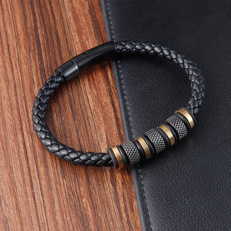 New Style Male Bracelet with Stainless Steel Beads Punk Braided Leather Bracelets Jewelry for Men 2026 Surprise Gift
