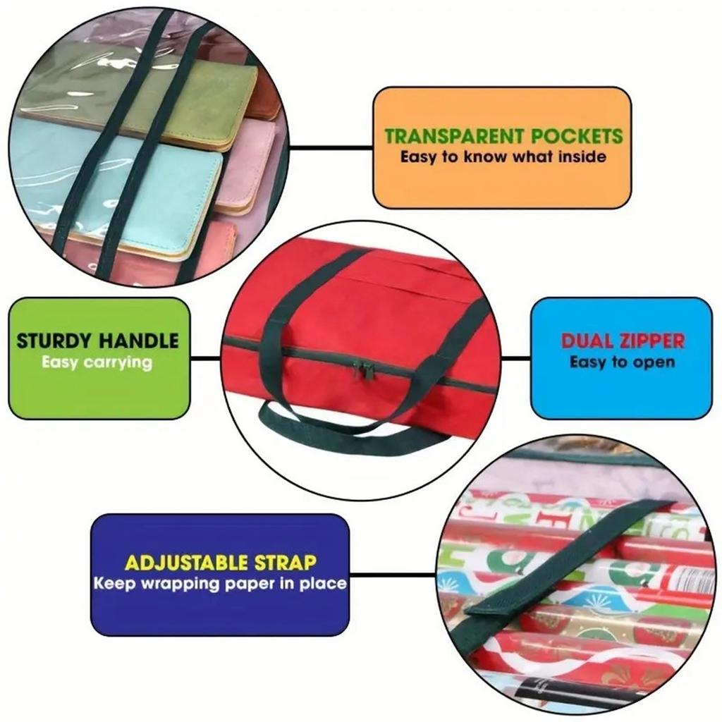 Christmas wrapping paper storage box gift packaging organizer under bed storage bag with elastic partition and pocket durable fabric material gift