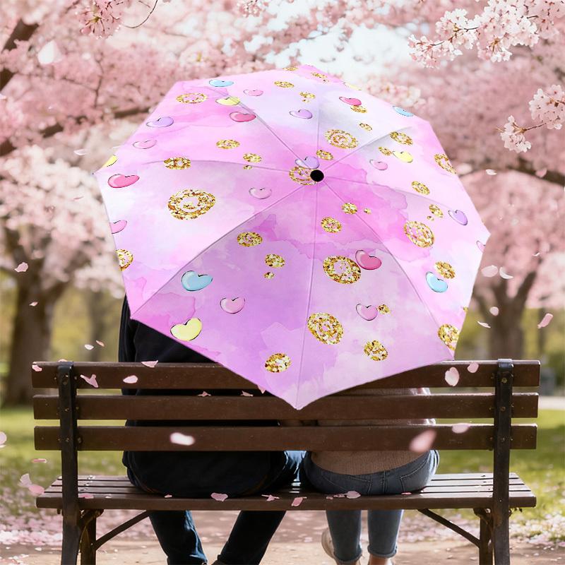 1PC Hearts Glitter Umbrella-8-Rib Reinforced Portable Folding Travel Suitable for All Seasons Outdoor Daily Use-Z0453