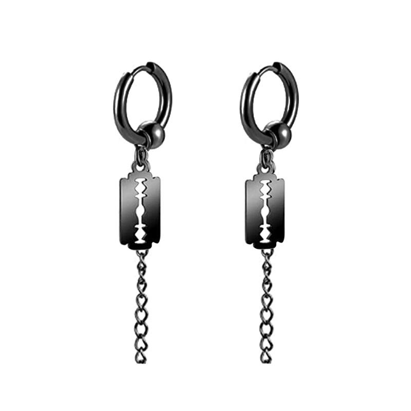 Black Series Titanium Steel Punk Style Earrings - Unisex, Korean Fashion, Unique Design
