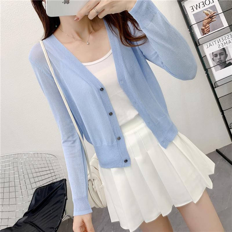 Ice Silk Light Knit Summer Cardigan - White, Slim Fit Sun Protection with Long Sleeves
