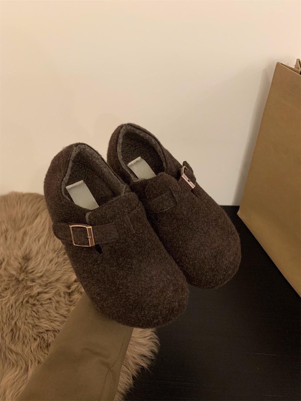 Мужские замшевые шлепанцы Birkenstocks сезонные теплые хлопковые тапочки пушистые Birkenstocks одиночные туфли 35