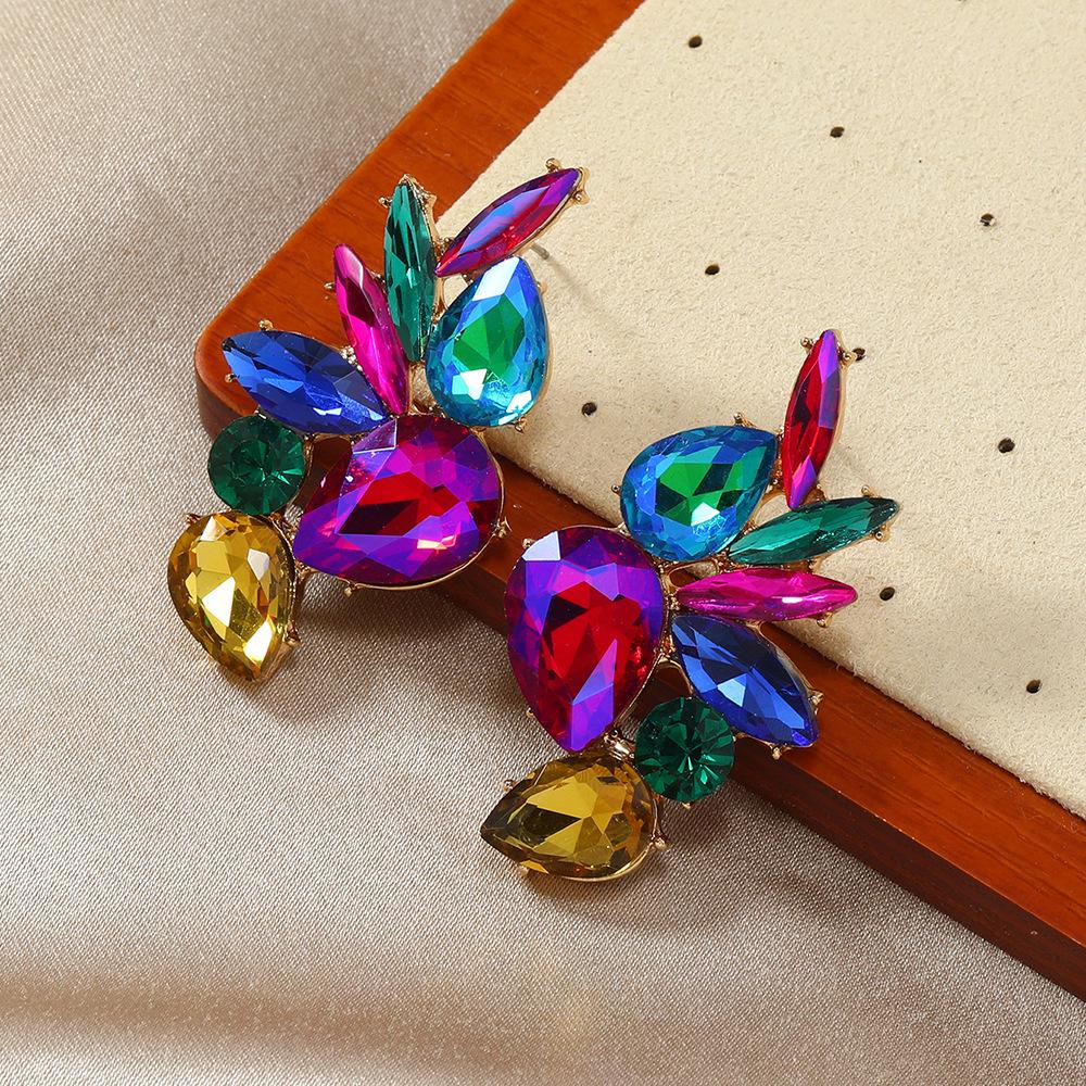 Geometric Flower & Water Drop Jelly Color Ear Studs - Party Accessories