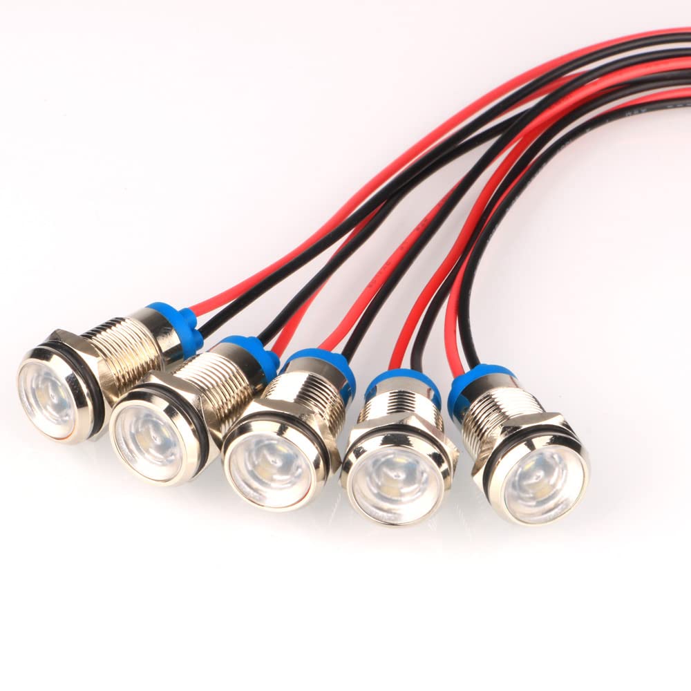 Kiligen 5pcs LED Waterproof Indicator Light Pilot Light Signal Indicator