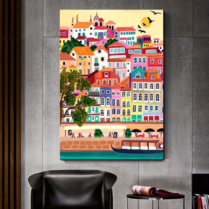 Colorful Travel Mountain City Canvas Painting Abstract Landscape Posters and Prints Wall Art Pictures for Home Living Room Decor