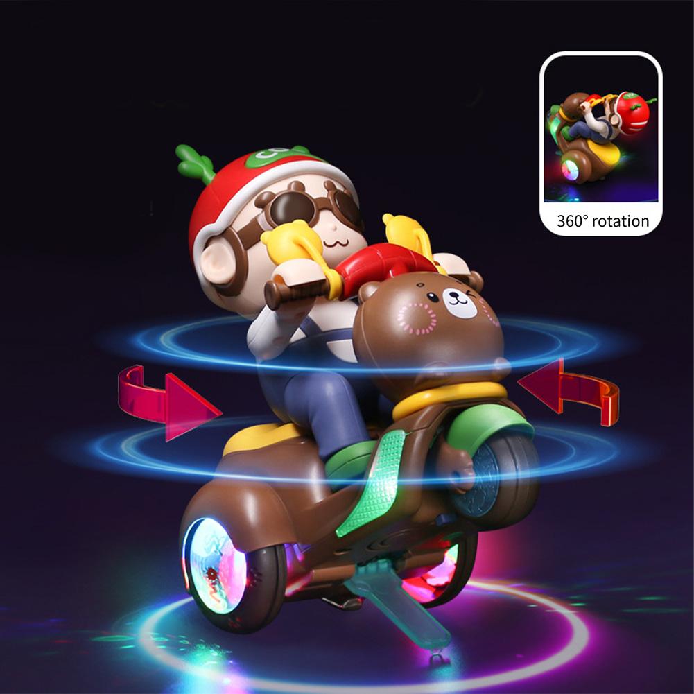 Cartoon Bear Stunt Tricycle Toy 360° Rotating Stunt Motorcycle With Music Light Dancing Electric Trike Toys Gifts For Kids