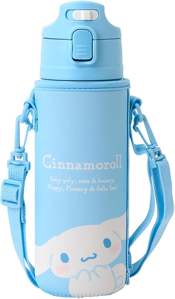 Sanrio Cinnamoroll Cinnamon Stainless Steel Water Bottle, Direct Drinking, Sports Bottle, One-Touch Bottle, Insulated, 470ml, with Cover, Set