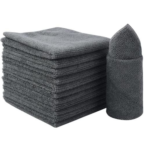 SINLAND Microfiber Cleaning Cloths, Commercial Towels for Kitchen, Cleaning, and Car Washing, Absorbent and Quick-Drying, 12-Count, Gray