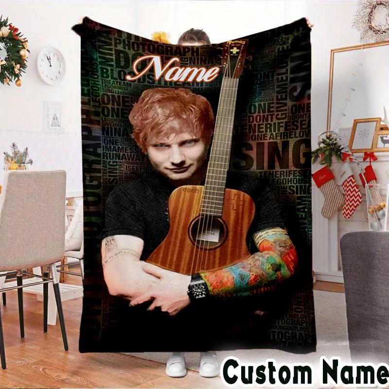 Custom Name Ed Sheeran music Throws Blanket Flannel Blankets for Couch Bed Gifts for Men Women Picnic blanket Christmas fan gifts
