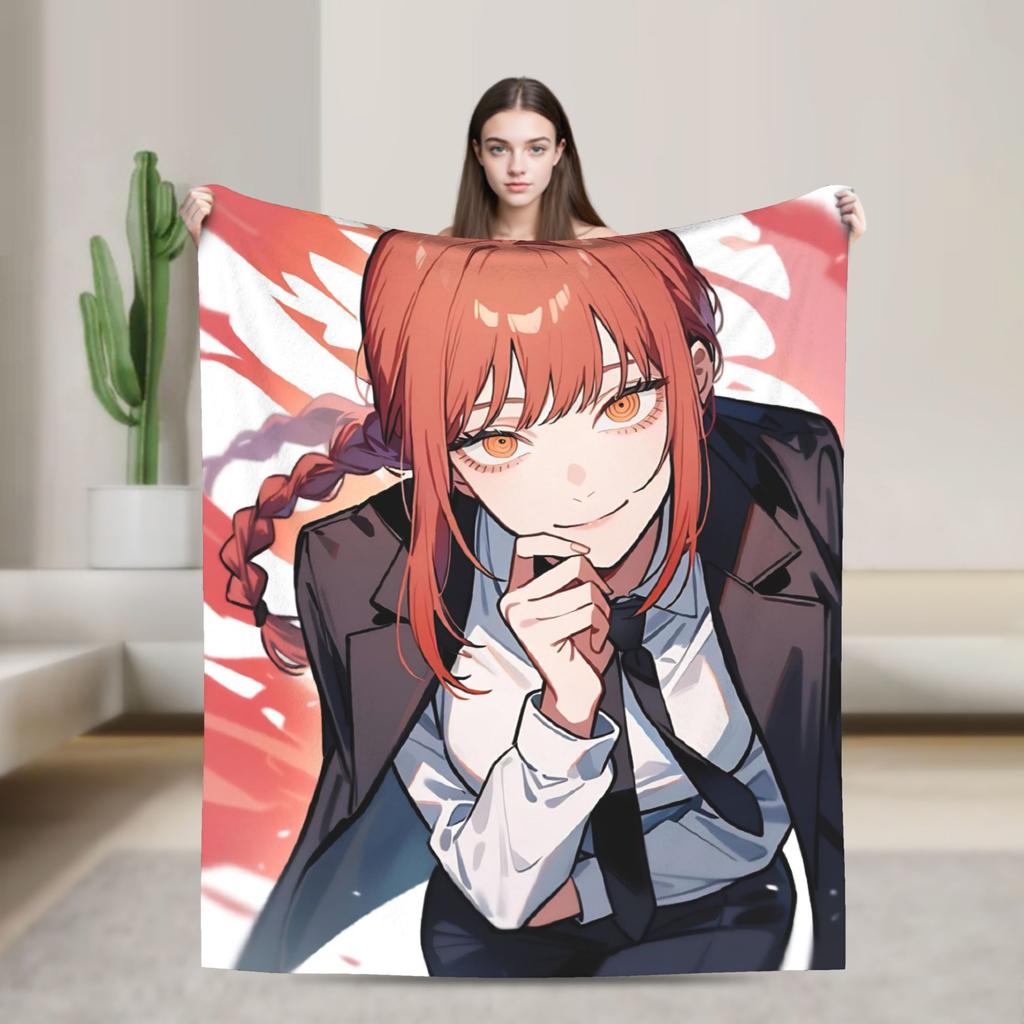Makima Anime Girl Blanket C-Chainsaws Flannel Novelty Warm Throw Blanket for Home Summer