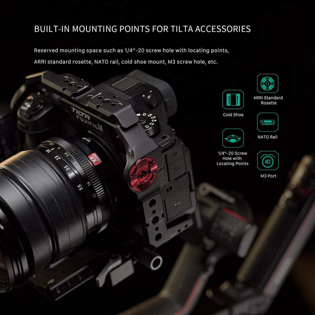 TILTA Camera Cage for Fujifilm with Manfrotto Quick Release Compact NATO Top Lens Adapter Camera Video Cage Filmmaking Basic Kit X-H2 X-H2S, Plate,