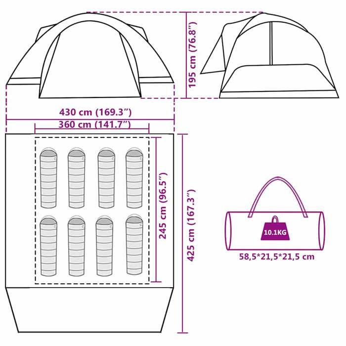 VidaXL Family Tent Crossvent 8 Person, Shade Tent with Carry Bag, Camping Awning, Garden Shelter, 94423