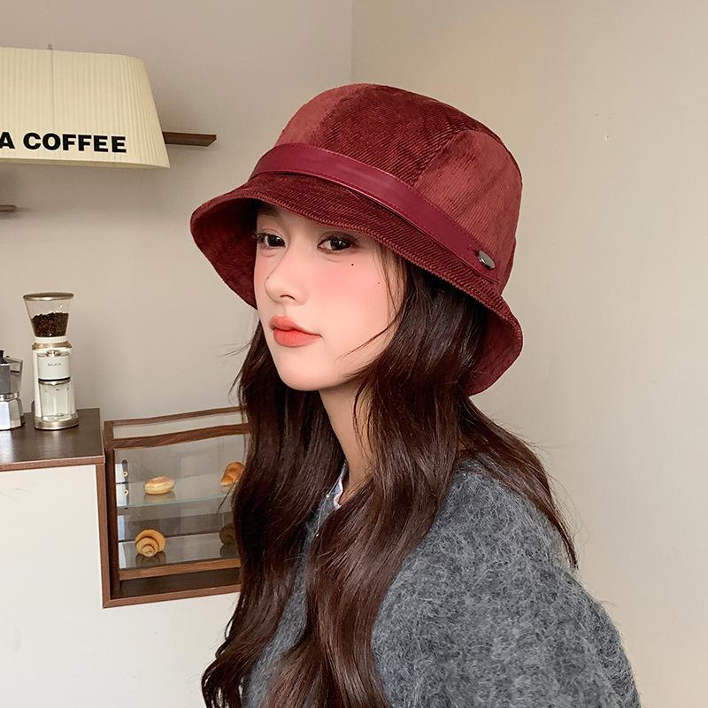 Women's High-End Corduroy Bucket Hat - Hepburn Style, Autumn/Winter Fedora & Sun Hat, Versatile for Cold Weather