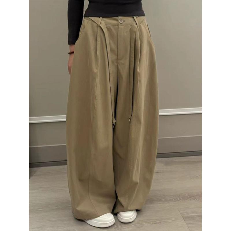 

European High-Waisted Lace-Up Wide-Leg Pants for Women - Spring 2026 Korean Style, Loose, Slimming, Versatile Casual Long Pants. S (85-105 cm)