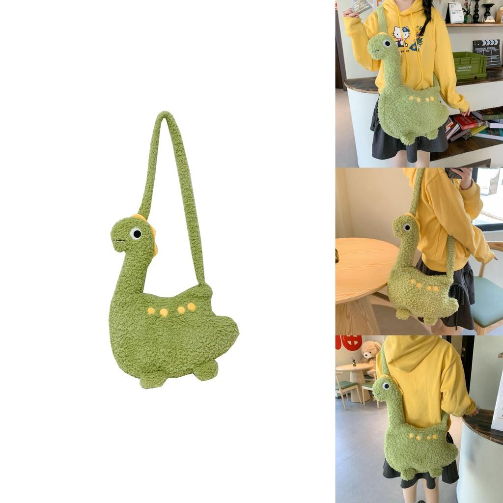 Cute Dinosaur Plush Crossbody Bag For Girls Handheld Toy Style With Elliptical Shape And Zipper