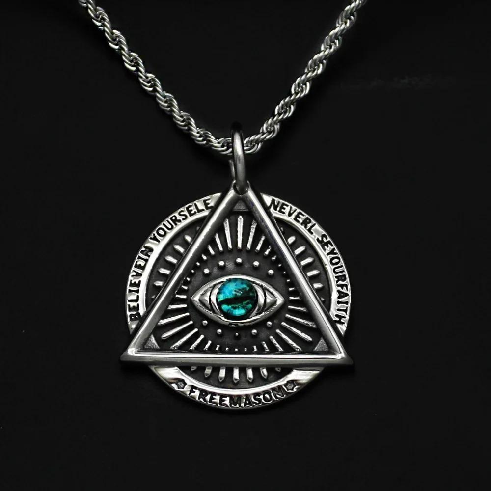 Eye of Horus Muslim Rune Pattern Round Pendant Necklace Men's Necklace Sliding Pendant Metal Necklace Amulet Accessory Jewelry